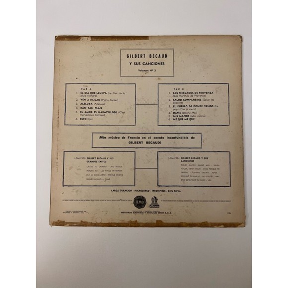 Gilbert Becaud Y Sus Canciones Volumen 3 LP Odeon LDM 8106 Argentina VG - Picture 2 of 9